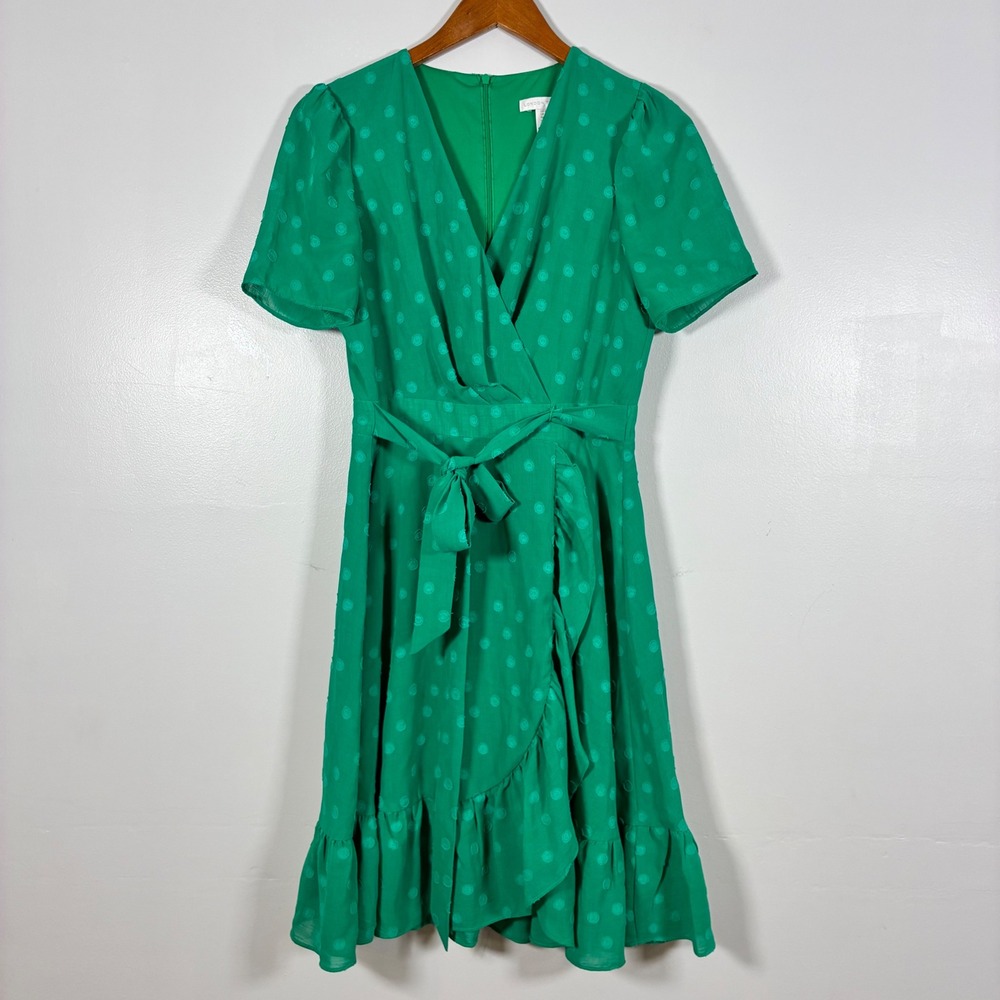 London Times Dress 6 Faux Wrap Swiss Dot Ruffle Cottage Wedding Brunch Feminine